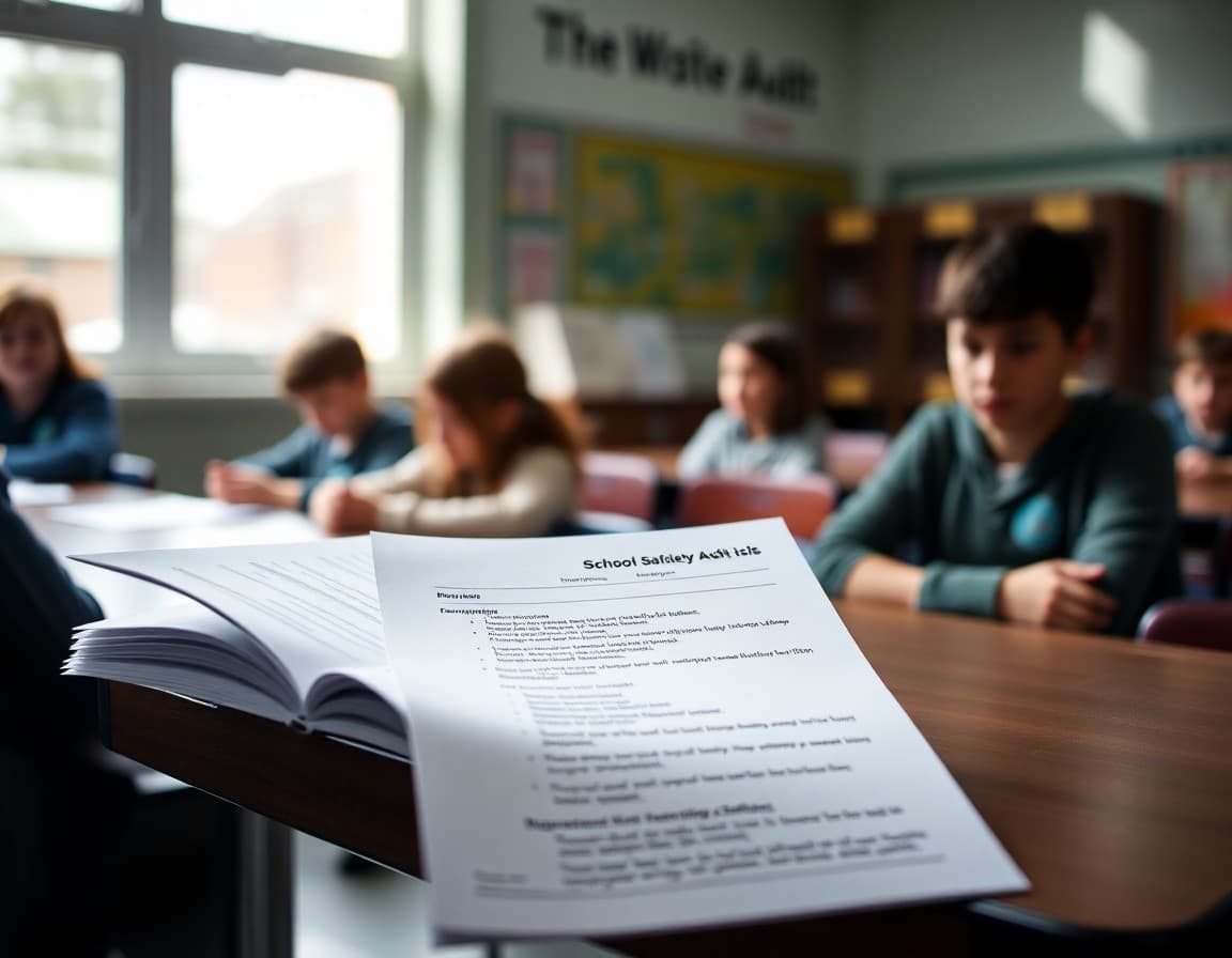 School safety audit report with recommendations listed next to a district implementation plan