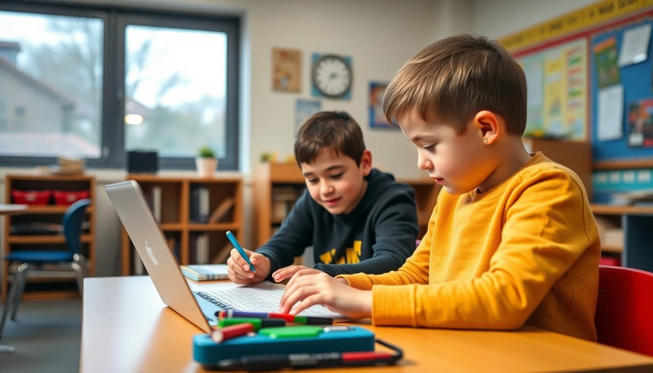 Special education teacher working one-on-one with a student using adaptive learning materials