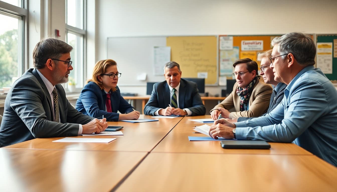 District negotiation team and union representatives at a collective bargaining session table