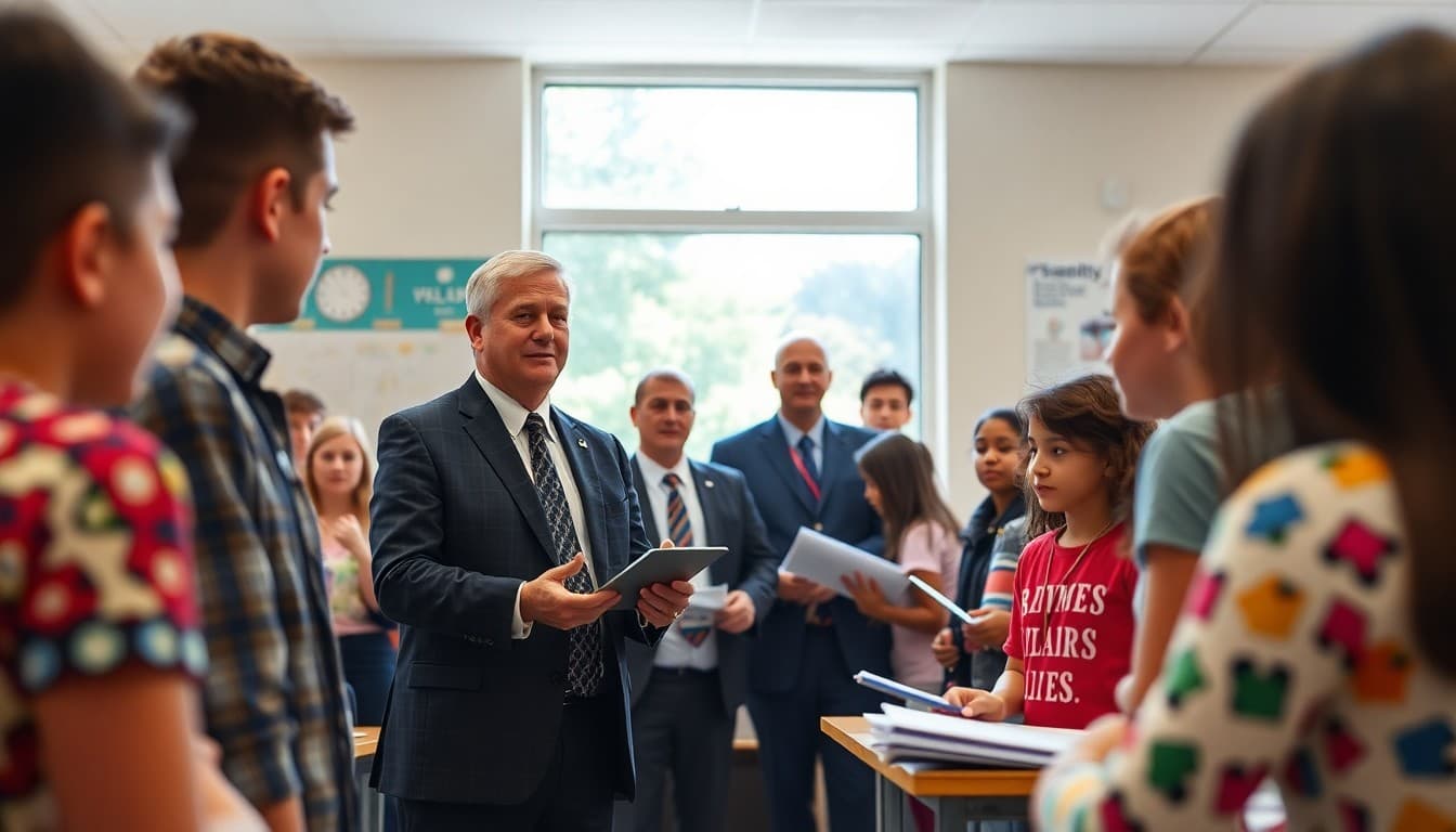Superintendent launching summer learning program at district event with students and teachers present