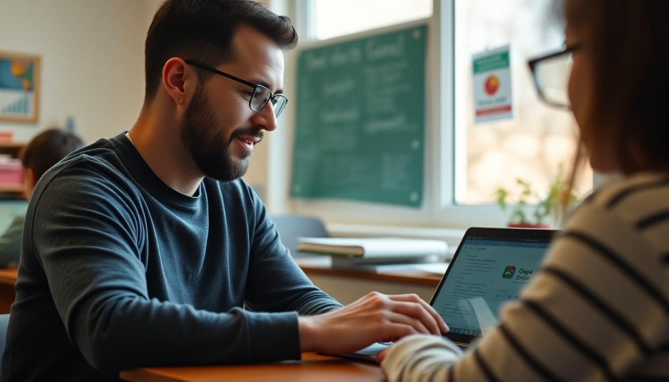 Parent logging into Google Classroom to view student assignments and teacher announcements at home