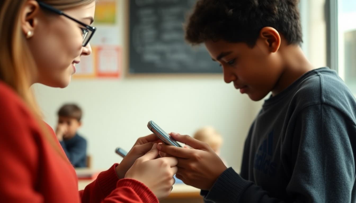 Parent downloading school communication app on smartphone to receive school notifications and updates