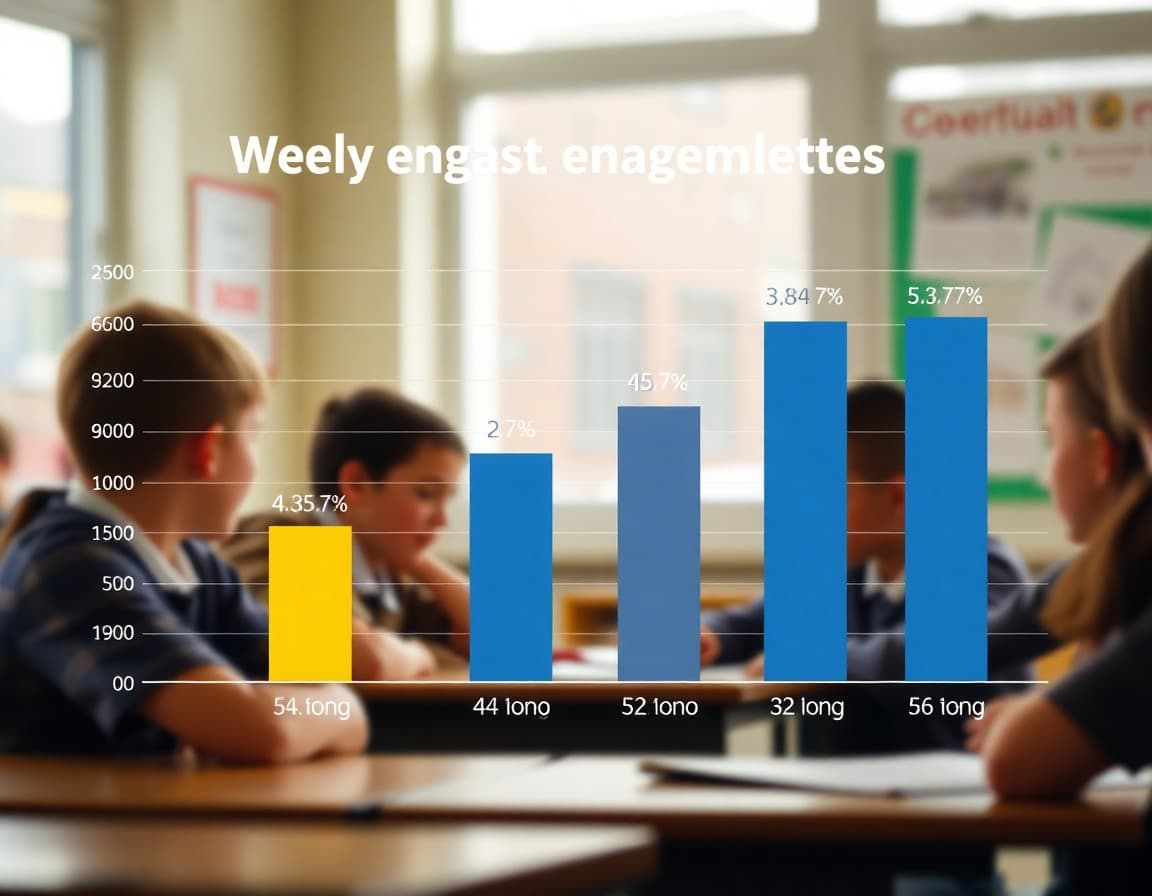 Bar chart showing weekly school newsletter engagement metrics with open rates and click through data