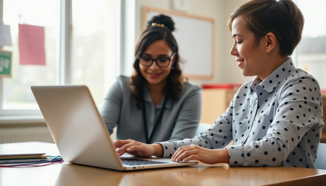 School administrator setting up an automated email sequence for new family onboarding on a laptop