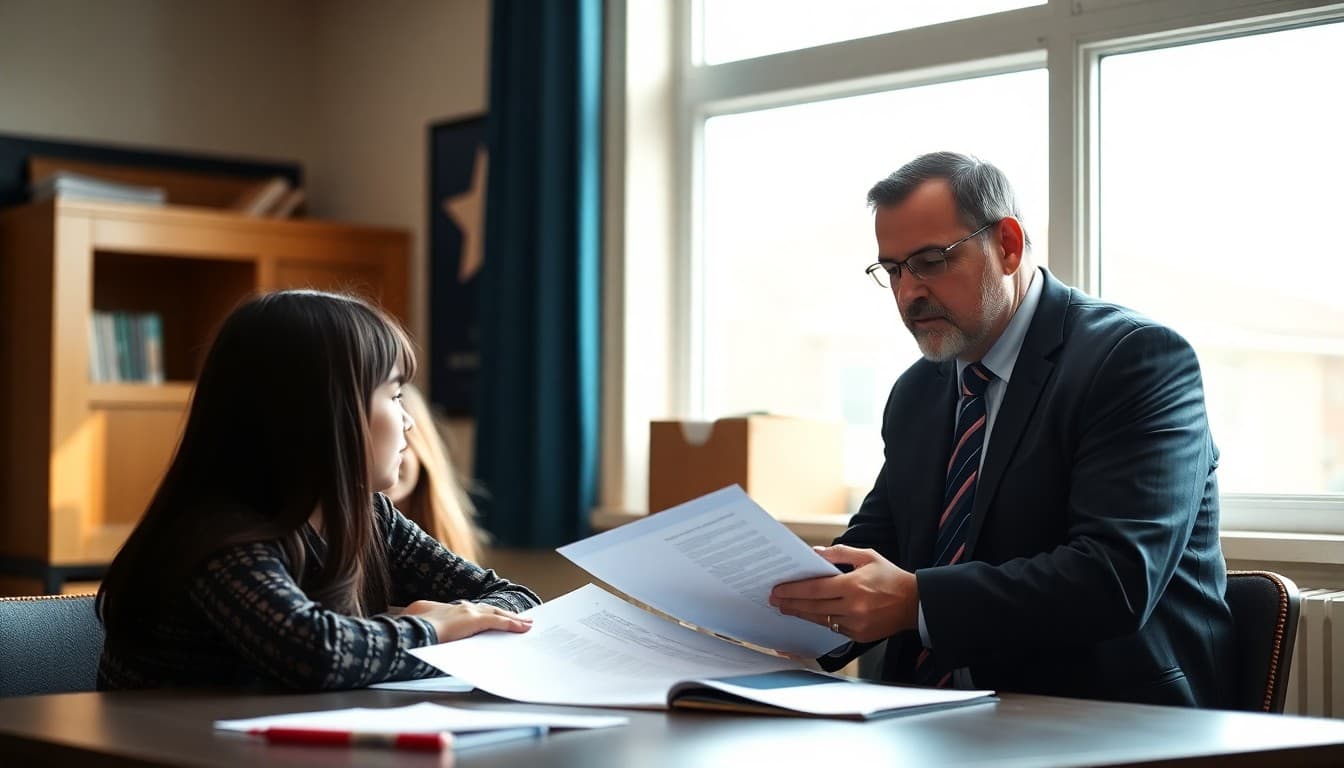 School principal reviewing FERPA privacy guidelines before including student information in a parent newsletter