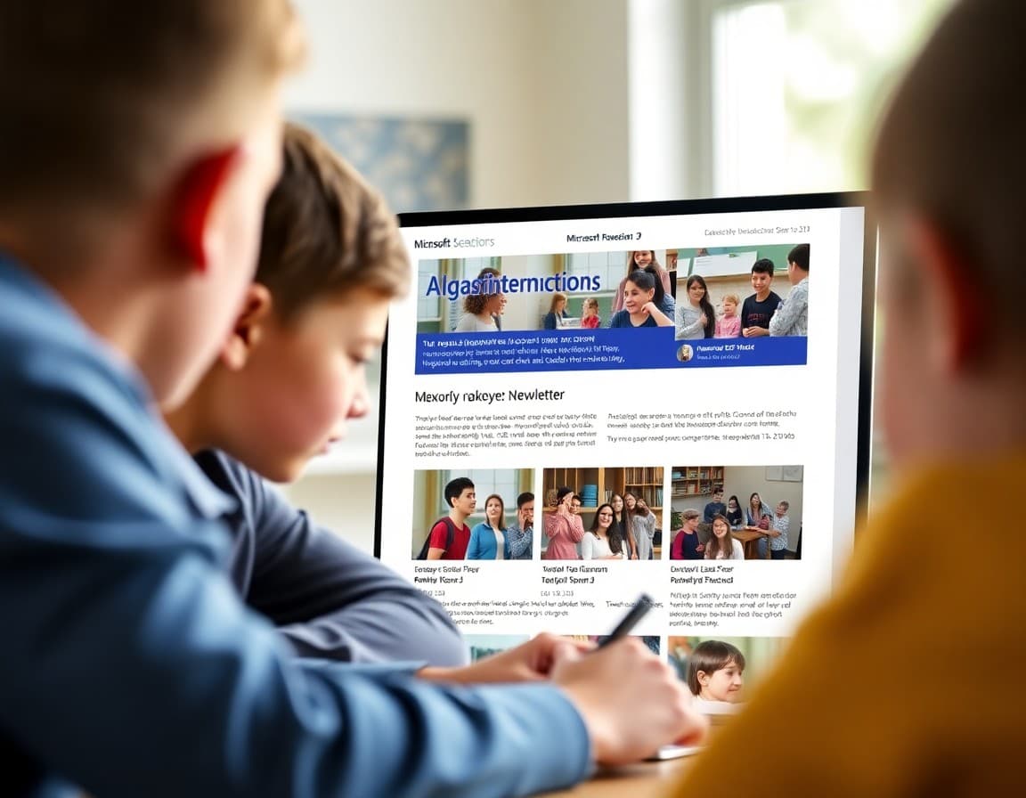 Screenshot of a Microsoft Sway school newsletter with embedded photos and event information