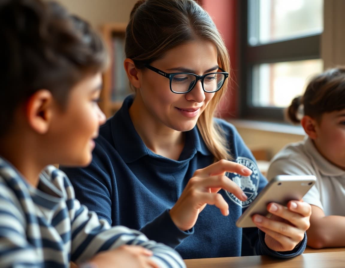 Tech-savvy parent reading school news updates in an RSS reader app on their phone