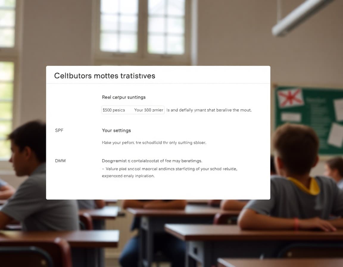 Email deliverability settings panel showing SPF and DKIM authentication configuration for school email sending