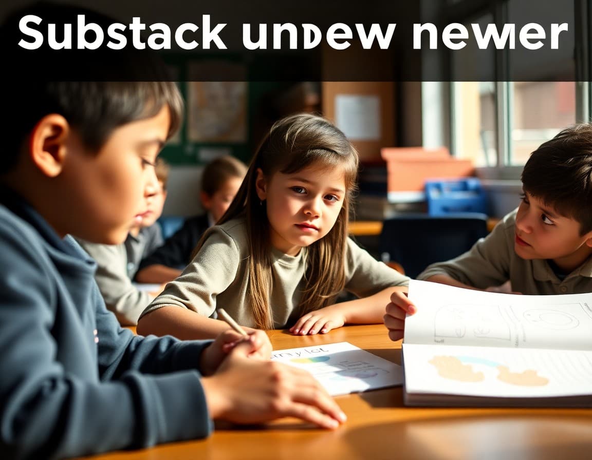 Substack newsletter post about a classroom unit preview with a photo of student work