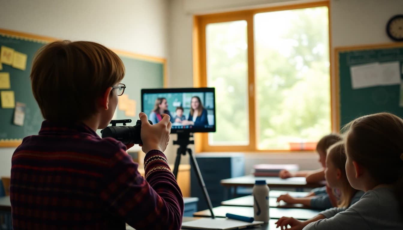 Teacher recording instructional screen recording video for student and family viewing at home