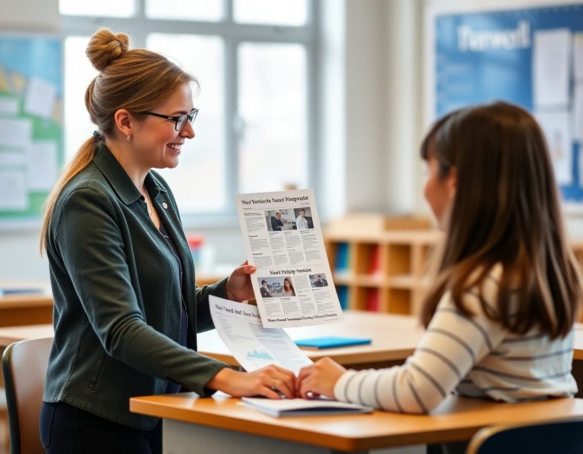 Teacher selecting a newsletter template from an online platform